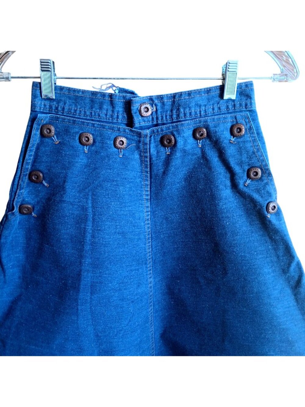 True Vintage Skirt 7 23W 23" 1970's Denim A-Line Copper Button High-Waisted Boho